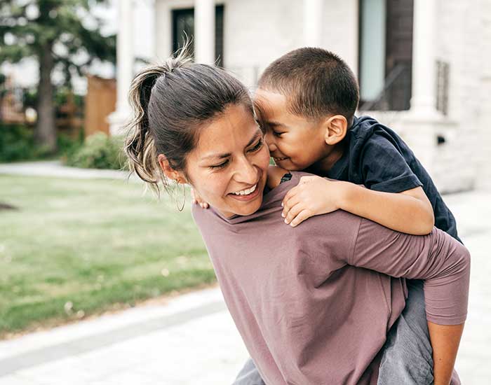 Mom and son having fun outdoor